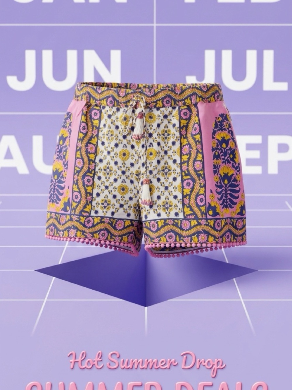 Calypso St. Barth Pink Floral Panel Pom-Pom Shorts